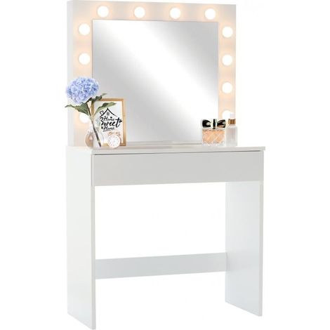 Table de toilette - table de maquillage - avec miroir - 80x76x140,5 cm - blanc