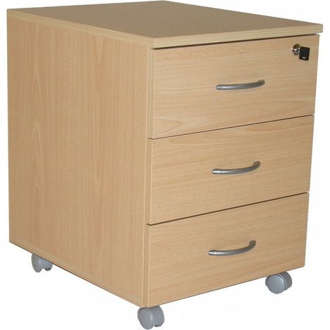 Beaux Meubles Pas Chers – Caisson de bureau 3 tiroirs en hêtre – Dimensions L 41 x H 56 x P 50 cm – 4 roulettes pour déplacement facile – Tiroir haut avec clé