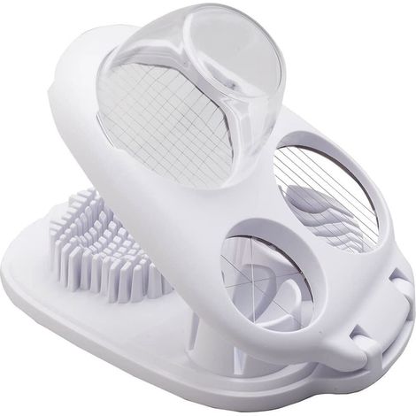 Cortador de huevos, 3 en 1, de alambre de acero inoxidable, para cortar en cuartos y en cubos, para huevos duros, frutas y verduras. (1/5)