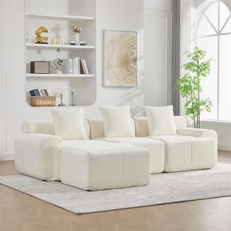 Canapé d'Angle Modulaire Cloud - 268x102x78cm - Canapé 3 Places en Velours Côtelé avec Mousse à Mémoire de Forme - Beige (1/5)