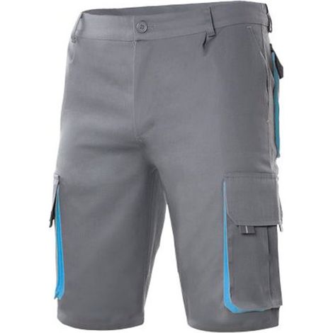 Bermuda bicolor multibolsillos con pliegues y elástico en cintura VELILLA Serie 103007 34 Gris / Celeste
