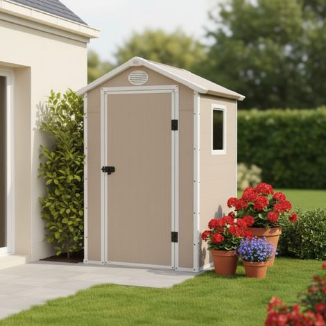 Abri de Jardin Résine Beige 1,34m2 Porte Verrouillable JOBU