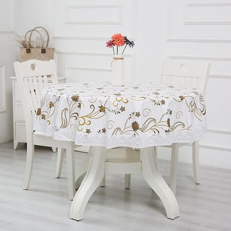 Rond Duk Grå Polyester 180cm Anti-Taches Lavable, Nappe Imperméable sans Repassage (1/2)