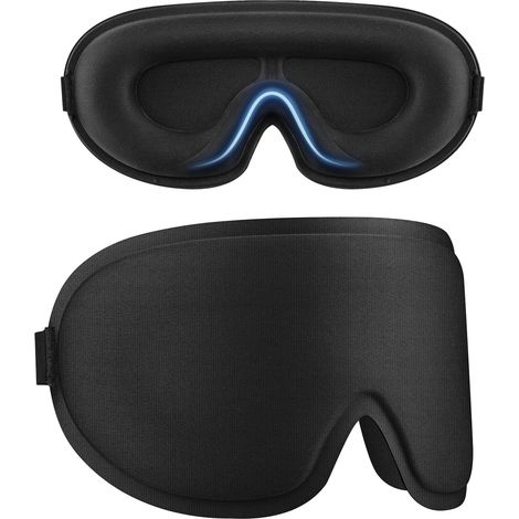 Masque de Nuit Homme/Femme, 3D Masque de Sommeil Latéral Anti-Lumière, Combustion Légère et Respirante, élastiques Réglables (Noir) (1/5)