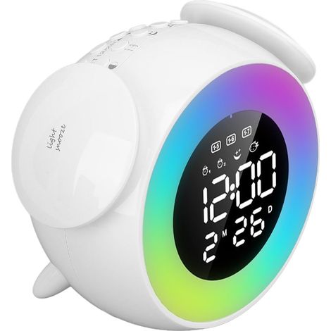 Farbiger Lichtwecker mit Digitaluhr, RGB-Musik, ABS-Nachttischlampe für Büro, Schlafzimmer oder Arbeitsplatz.