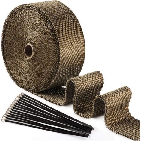 Ruban isolant thermique moto en titane magma 15 m × 50 mm + 10 attaches câble acier inoxydable noir pour collecteur d’échappement (1/4)