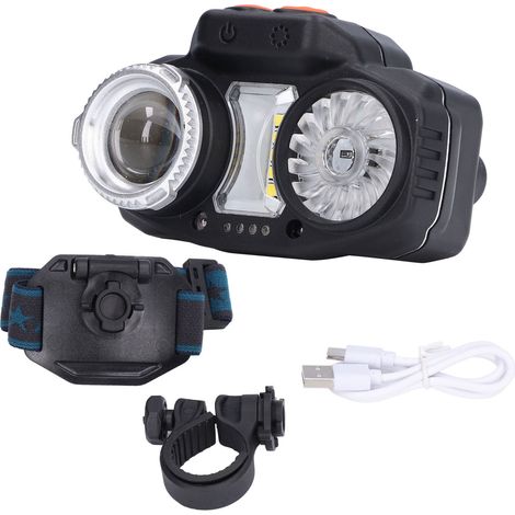 Lampe frontale LED portable rechargeable, lampe torche intelligente étanche avec indicateur de batterie pour le vélo et le camping. (1/5)