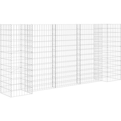 Fioriera a gabbione a forma di H cesto a gabbione aiuola rialzata piante giardino terrazza esterno filo d'acciaio 260 x 40 x 120 cm 020000865