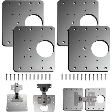 Plaque Reparation Charniere Porte d'armoire,4 Pièces plaque de réparation charnière porte placard cuisine avec trou, supports fixation plats en acier inoxydable vis - (1/5)