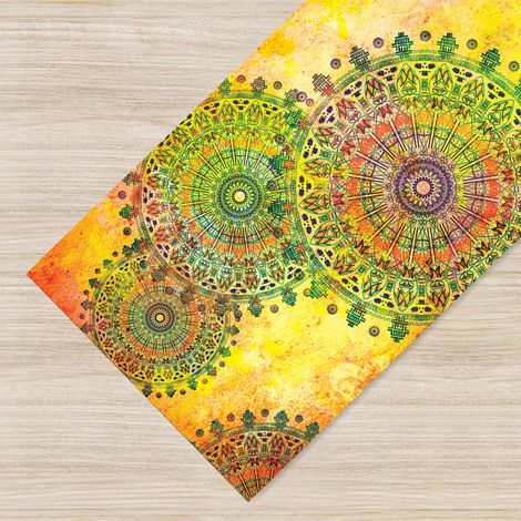 Tappeto passatoia fantasia made in Italy antiscivolo lavabile aderente Mandala Giallo - 50x100 cm (1/5)
