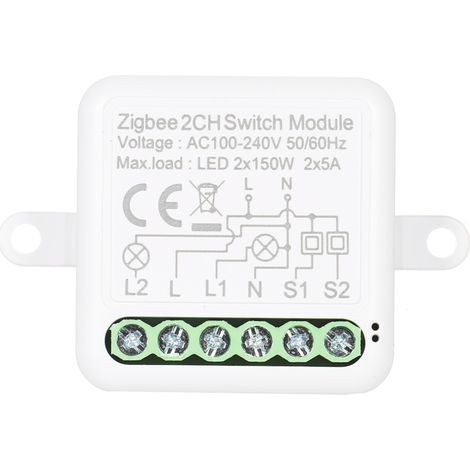 Module relais intelligent Zigbee 2 canaux avec interrupteur bidirectionnel pour la domotique et Google Home (1/5)