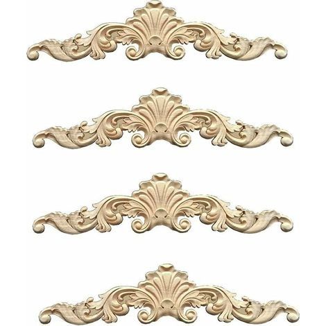 4 Pièces Moulure Decorative Bois Ornement Bois sculpté Décoratifs en Bois Longs Sculptés Onlay Applique Meubles Coins Ornement Moulure Home Door Bed Decor Moulure Decorative Bois Baguette (1/5)