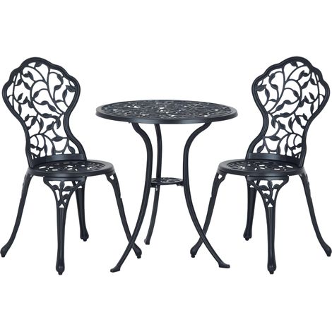 Bistrot 2 Places, Table et 2 Chaises Noire, Mobilier Extérieur Terrasse (1/5)