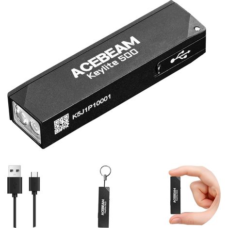 lampe torche porte-clés led ultra puissante, rechargeable, ultra-compacte, plate et de poche pour EDC avec double LED, 6 modes, petite lampe de poche MINI pour à la maison (Noir) (1/5)