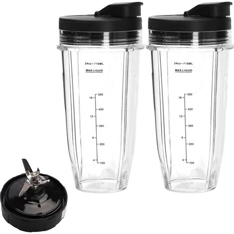 2 PièCes Cup Gobelet De Remplacement Pour Ninja, 24Oz Tasses De Remplacement Avec Lame De MéLangeur à 7 Ailerons Et Couvercle Pour (1/5)