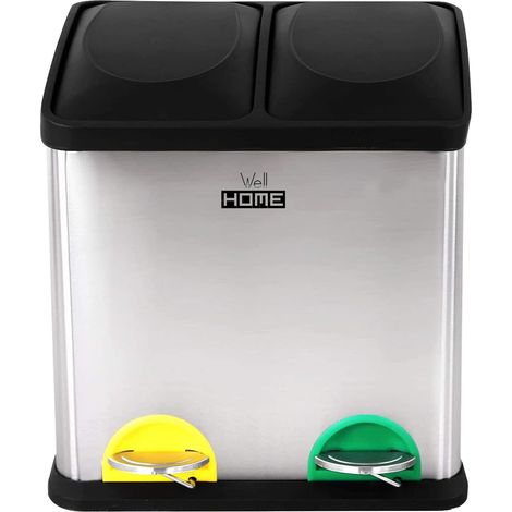 WellHome Cubo de basura, Reciclaje ecológico 16L de 2 compartimentos, reciclaje de basura, Gran Capacidad (1/5)