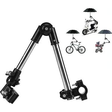 Support de parapluie réglable, cadre bébé extensible à 360° avec connexion élastique en acier inoxydable pour fauteuils roulants (noir) (1/5)
