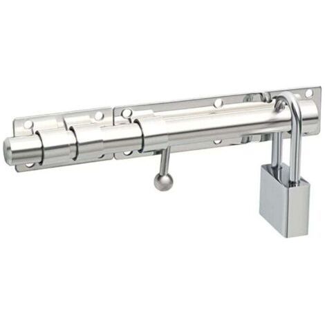 Bolt Door Latch (Padlock Not Included) Sliding Barrel Door Latch Exterior Door Lock with Padlock Hole, Stainless Steel Chrome Finish (1/4)