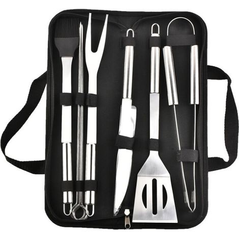Ensemble d'Outils De Barbecue, 9PCS Barbecue Ustensiles en Acier Inoxydable pour Grillade avec Boîte de Rangement/Spatule/Fourchette/Pince/Couteau/Brochettes et Pinceau pour Extérieur/Camping/Jardin (1/5)