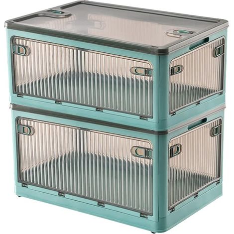 Storage Boxes with Lids, 28L Stackable Bins for Storage with Wheels, Foldable Storage Boxes with Five Doors, Storage Boxes for Bedroom (2 Pack) (1/5)