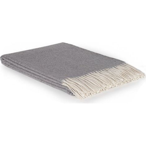 Plaid en Laine Mérinos et Cachemire, Couverture Douce pour Salon et Chambre, Gris - PANGIVO (1/4)