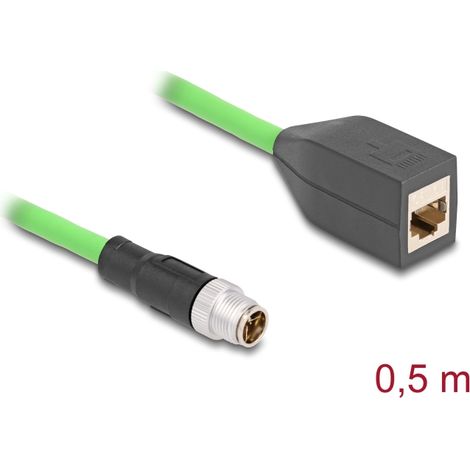 Delock Cable M12 codificado X 8 pin macho a RJ45 hembra PUR (TPU) 0,5 m