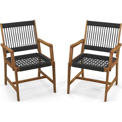 Costway – Chaises de jardin en bois d'acacia – Lot de 2 – Accoudoirs confortables – Charge 160 kg – Siège profond 48 cm – Pour terrasse et intérieur (1/5)