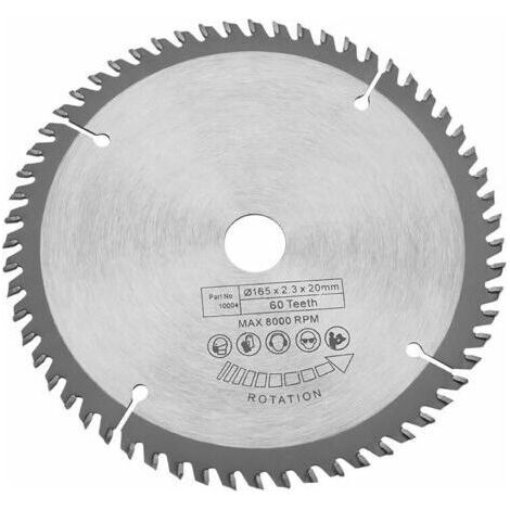 AIERQ Lame de scie circulaire 60 dents Lames de scie 165mm Lame de scie circulaire TCT argentée, pour cuivre, fer, aluminium, plastique, coupe de bois