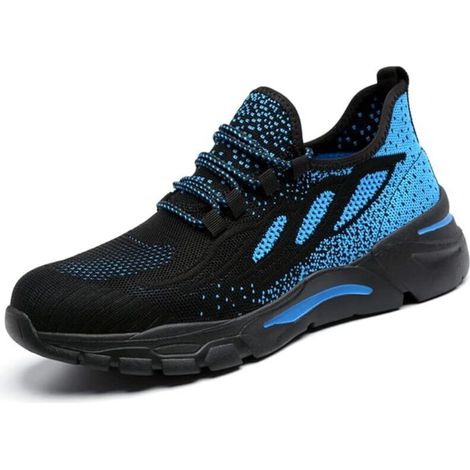 Chaussures de Sécurité Hommes, Femmes Chaussure Léger Respirant Confortable, Chaussures de Travail Antidérapantes, Chaussures de Protection Securite, Bleu, Taille 46 (1/5)