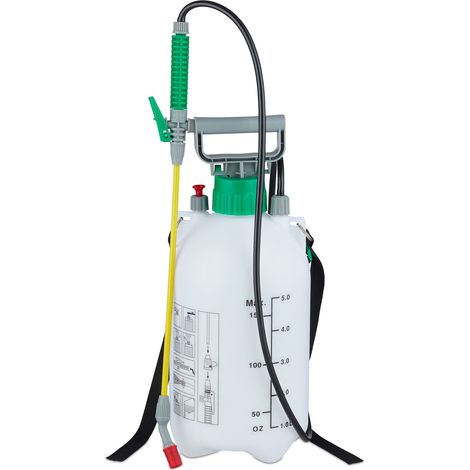 Relaxdays – Pulvérisateur à pression 5L – Buse réglable en laiton – Pression 3 bar – Tuyau 129 cm – Sangle de portage pour usage intensif