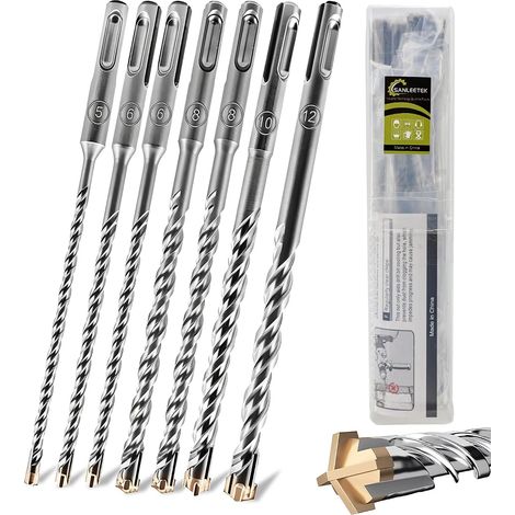 Forets Béton SDS PLUS - 7PCS 160mm Forets à Marteau Forets SDS Plus Foret à Pierre pour Maçonnerie Brique Granit Bloc de Béton Diamètre 5/6 2/8 2/10/12mm (1/5)