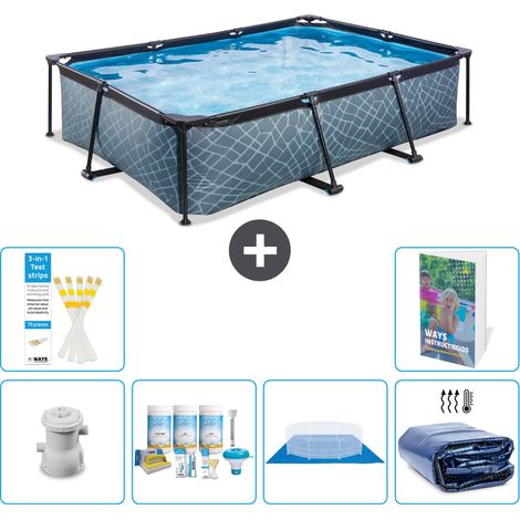 Exit Pool Rechteckig - Steinoptik - 300x200x65 cm - 7-teilig S289