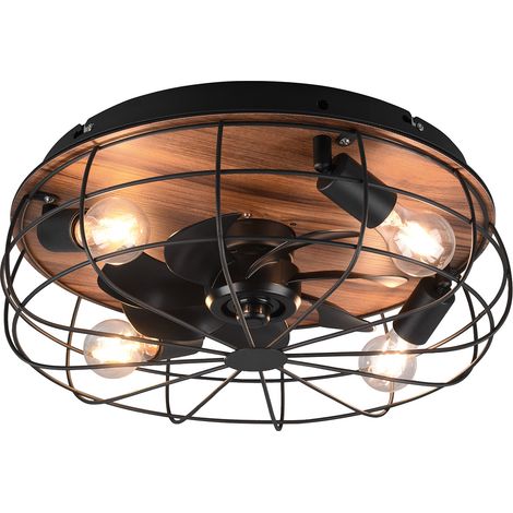 Plafoniera con Ventilatore da Interno Attacco E27 Ø50 cm Metallo Nero Opaco