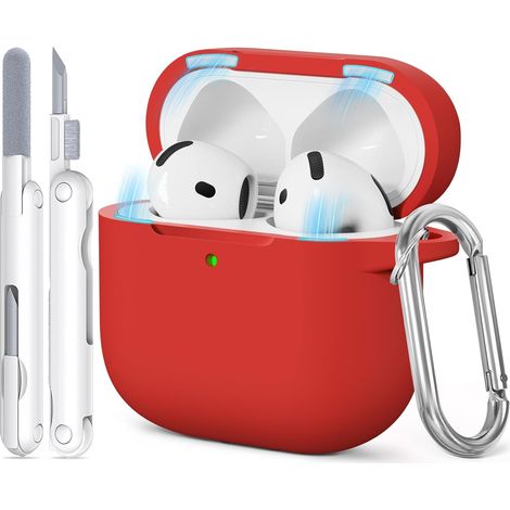 1 Coque Silicone, Découpe Précise, Verrouillage Magnétique, Protection 360°, Kit Nettoyage, Mousqueton, pour AirPods 4