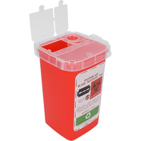Conteneur de lames usagées pour coiffeur, boîte de collecte de lames de rasoir rouge. (1/5)