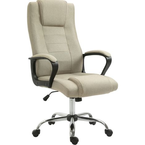 Chaise de bureau beige en lin, hauteur réglable avec fonction bascule et roulettes 360° (1/5)