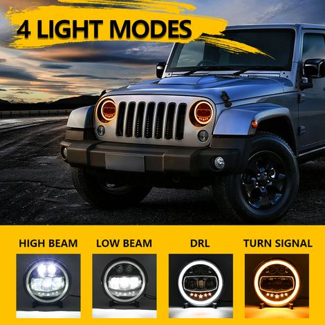 Phare LED 7 pouces pour voiture et moto, 200 W, 6000 K, 20 000 lm, étanche IP67, avec feux de jour, clignotants, feux de croisement et feux de route.