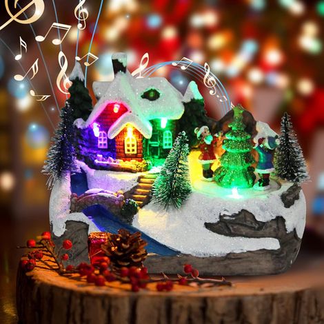 Weihnachtliches Dorfszene mit rotierendem Weihnachtsbaum, beleuchtetes Weihnachtsdorf mit Musik, dekorative Figuren und Weihnachtsbaum, 16 x 10,5 x 14 cm (1/5)