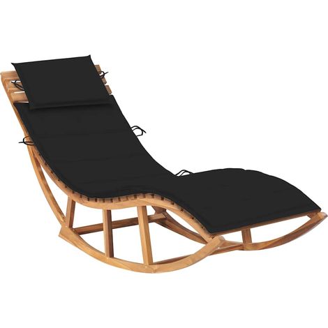 Chaise longue à bascule avec coussin Bois de teck solide (1/5)