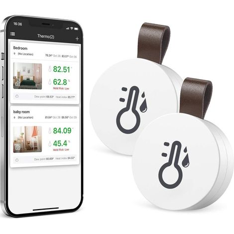 Thermomètre-hygromètre sans fil amélioré, thermomètre Bluetooth, capteur de température et d'humidité intérieur précis et sensible avec exportation des données pour la maison, le garage, la serre et l (1/5)