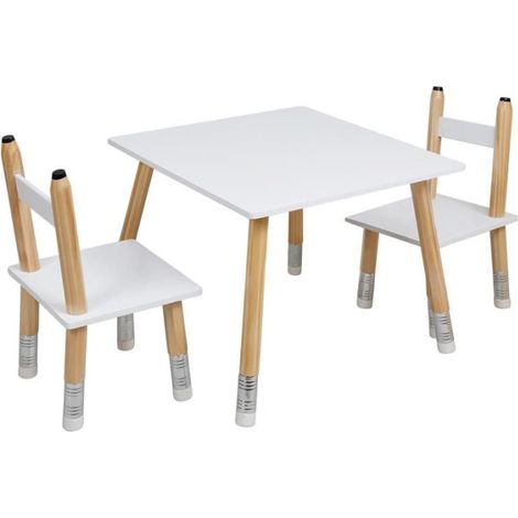 Table & 2 Chaises Enfant "Crayon" 60cm Blanc (1/5)