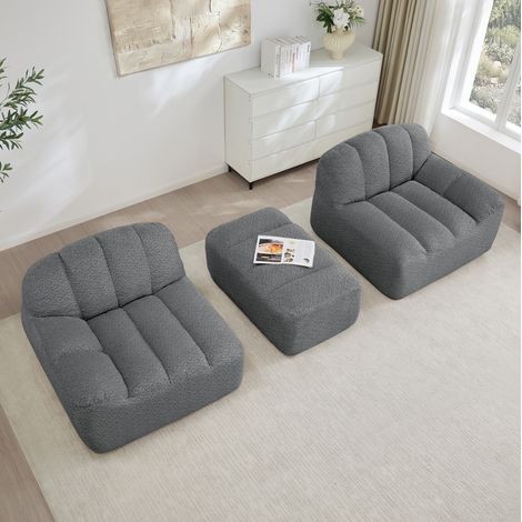 Divano modulare 2 posti L con ottomano in fleece OKMYHOME (1/5)
