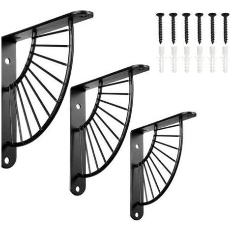 BUNTHAUS 3PCS Support d'étagère Murale Noire 150x 150MM Robuste Equerre Metal Etagere Support Etagere Mural Fixation Charge Maximale 50KG