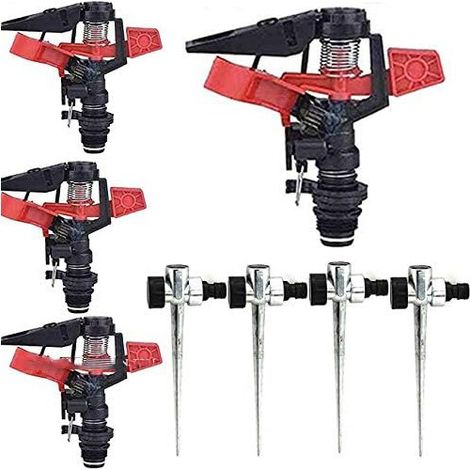 Set di 4 Irrigatore a Settore Agricolo 1/2'', portata da 8 a 13 m  +  Picchetto di Supporto per Irrigatori
