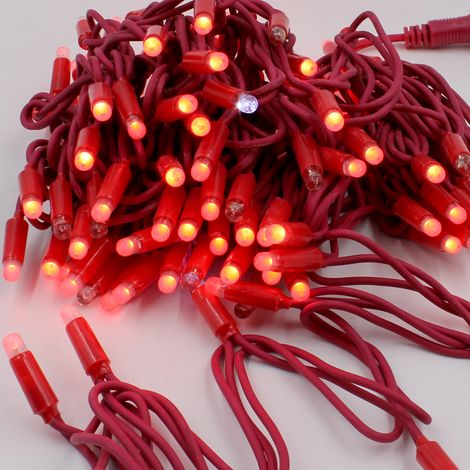 Luccika stringa catena 10 metri serie 120 luci di Natale a Maxi Led Bullet Rosso con Flash Bianco Ghiaccio e cavo rosso per uso esterno ed interno professionale Rosso 10 metri - 120 MaxiLed Bianco Ghi (1/5)