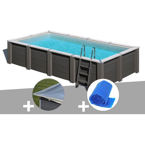 Kit piscine composite Gré Avant-Garde carrée 5,95 x 3,15 x 1,26 m + Bâche hiver + Bâche à bulles