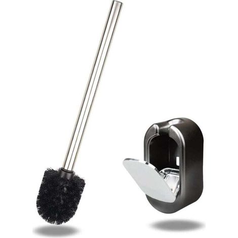 Scopa per WC, portascopa rimovibile, scopino per WC a parete per la pulizia della stanza, design moderno e decorativo – nero – Crezuo