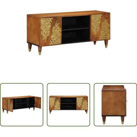 Rangement - Meuble TV Marron miel 105 x 33 x 46 cm Bois de mangue massif (1/5)