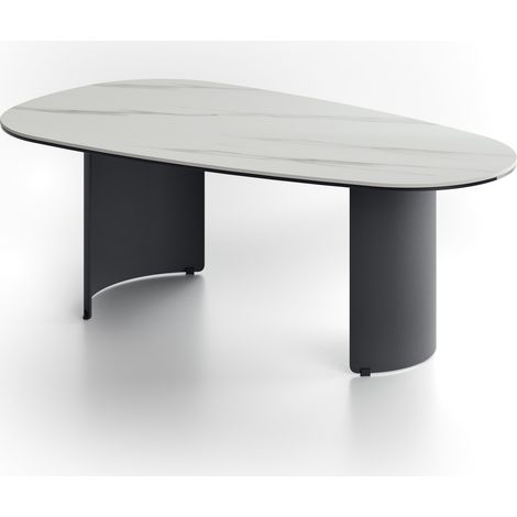 Tavolino da Salotto Dolmen in Ceramica su Vetro e Struttura in Metallo Verniciato Antracite - Design Moderno 100x55x35 cm - Elegante (1/2)