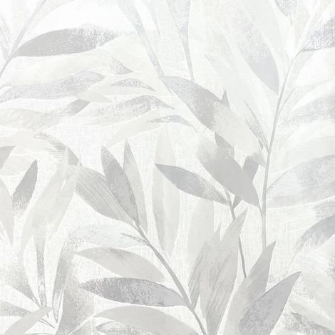 Fiji Leaves Wallpaper Silver Cream Leaf Textured Botanical Metallic Vinyl (1/4)